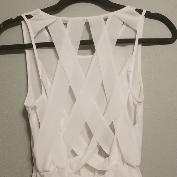 White Chiffon Lattice Back Dress, S - Picture 4 of 5